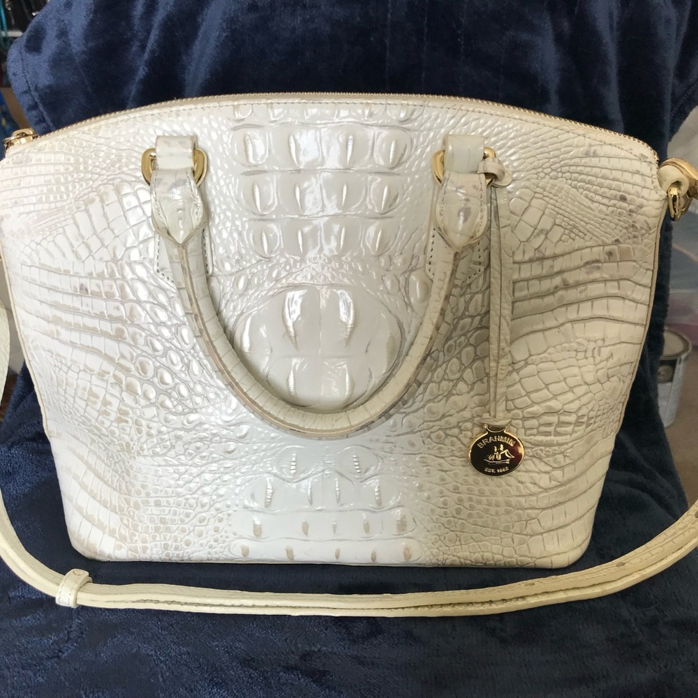 Brahmin Cream Crocodile-Embossed Shoulder Bag
